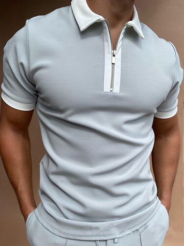 Polo Shirts Turn-down Collar Zipper Design Short Sleeve Tops