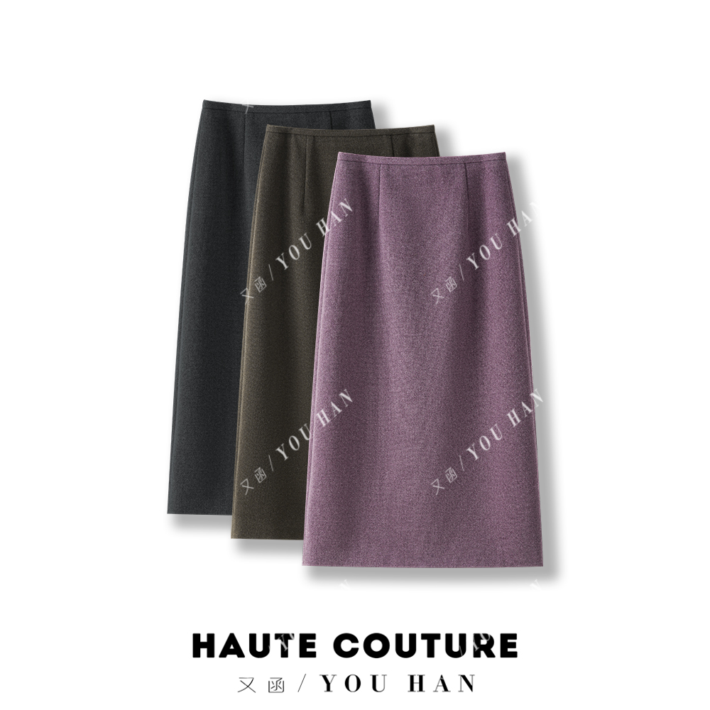 秋冬毛呢高级感半身裙百搭高智感显瘦温柔紫色保暖中长裙