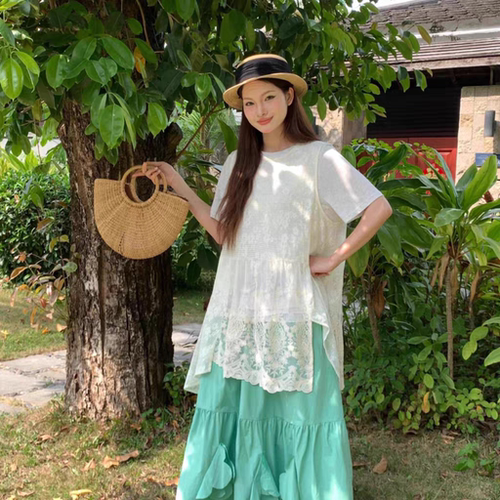 2026春季新款日系文艺复古宽松显瘦百搭蕾丝拼接马甲女