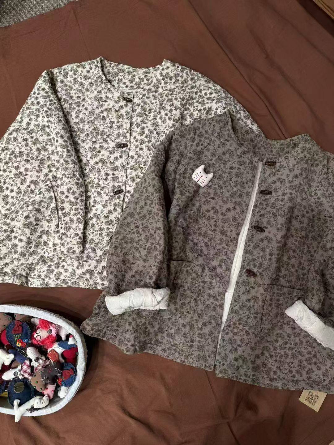 2025冬季新款韩版圆领碎花设计感百搭夹棉外套