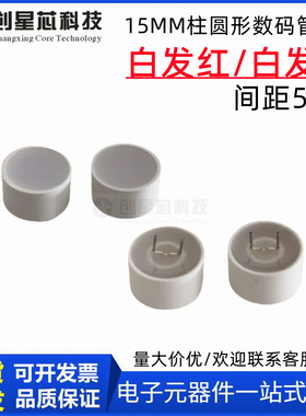F15mm圆柱2脚数码管led圆形平面管白发白光间距5.08白色直径15x10