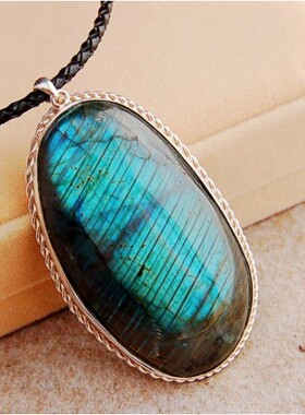 纯银复古手工拉长石高档女士吊坠