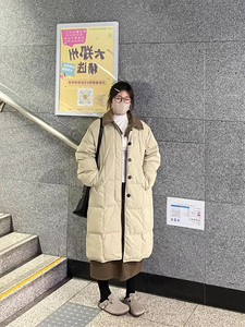 大码胖mm韩系学院风拼接长款羽绒服女2023冬装新款宽松面包服棉衣