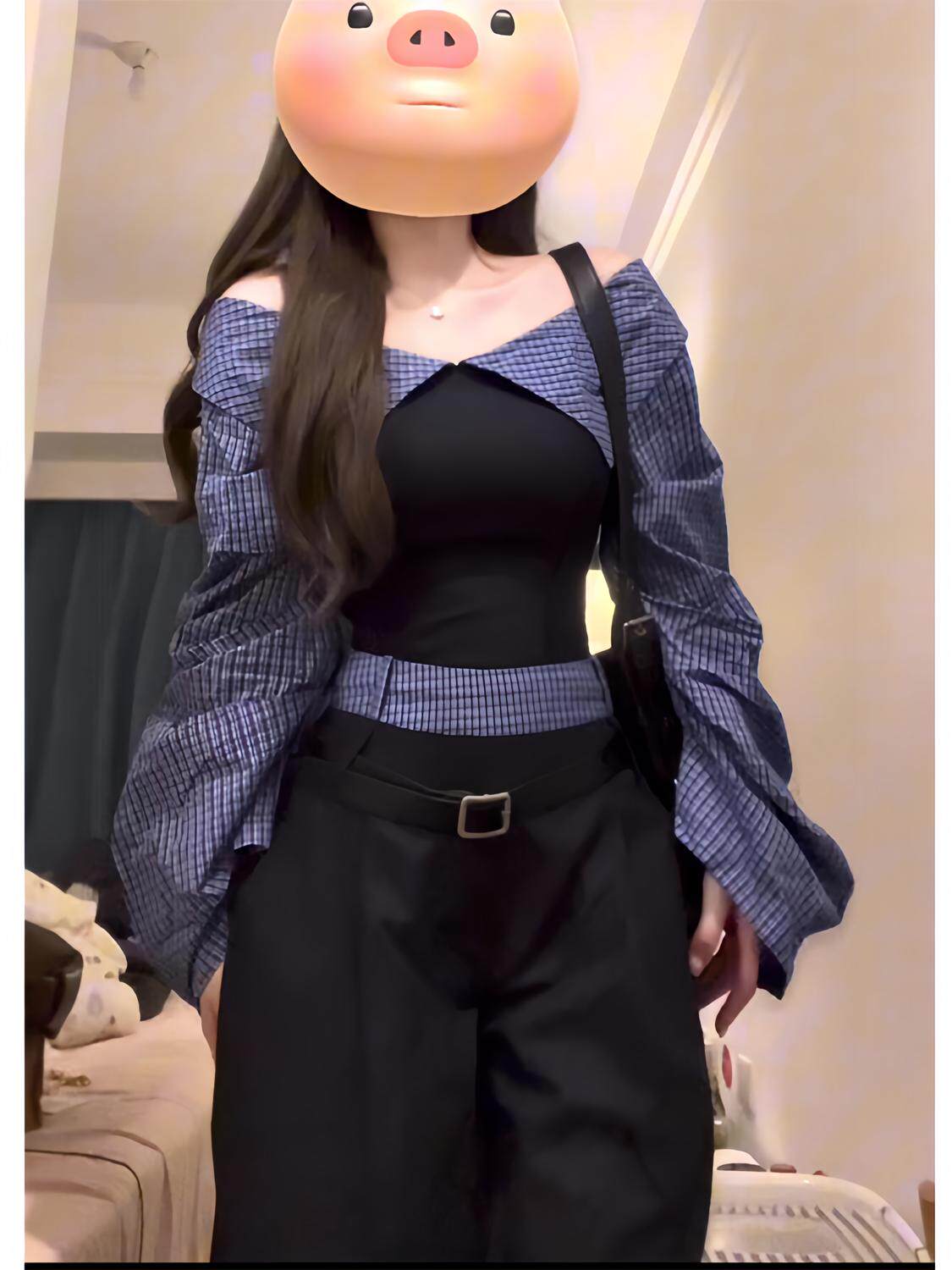플러스 사이즈 뚱뚱한 소녀 미국의 뜨거운 소녀 스타일 패턴 스티치 원 숄더 탑 여성 가을 ??슬림 퍼프 슬리브 셔츠 유행