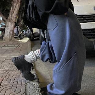 500克重磅堆叠感弯刀解构保暖休闲裤 Aurocean 雾霾蓝加绒卫裤