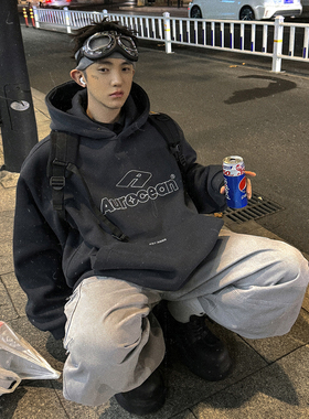 Aurocean 加绒连帽卫衣 深铁灰色520克重磅珠地摇粒绒加厚外套