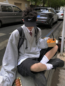 Aurocean 复古学院领短宽卫衣 420克重磅纯棉破损做旧花灰色大V领