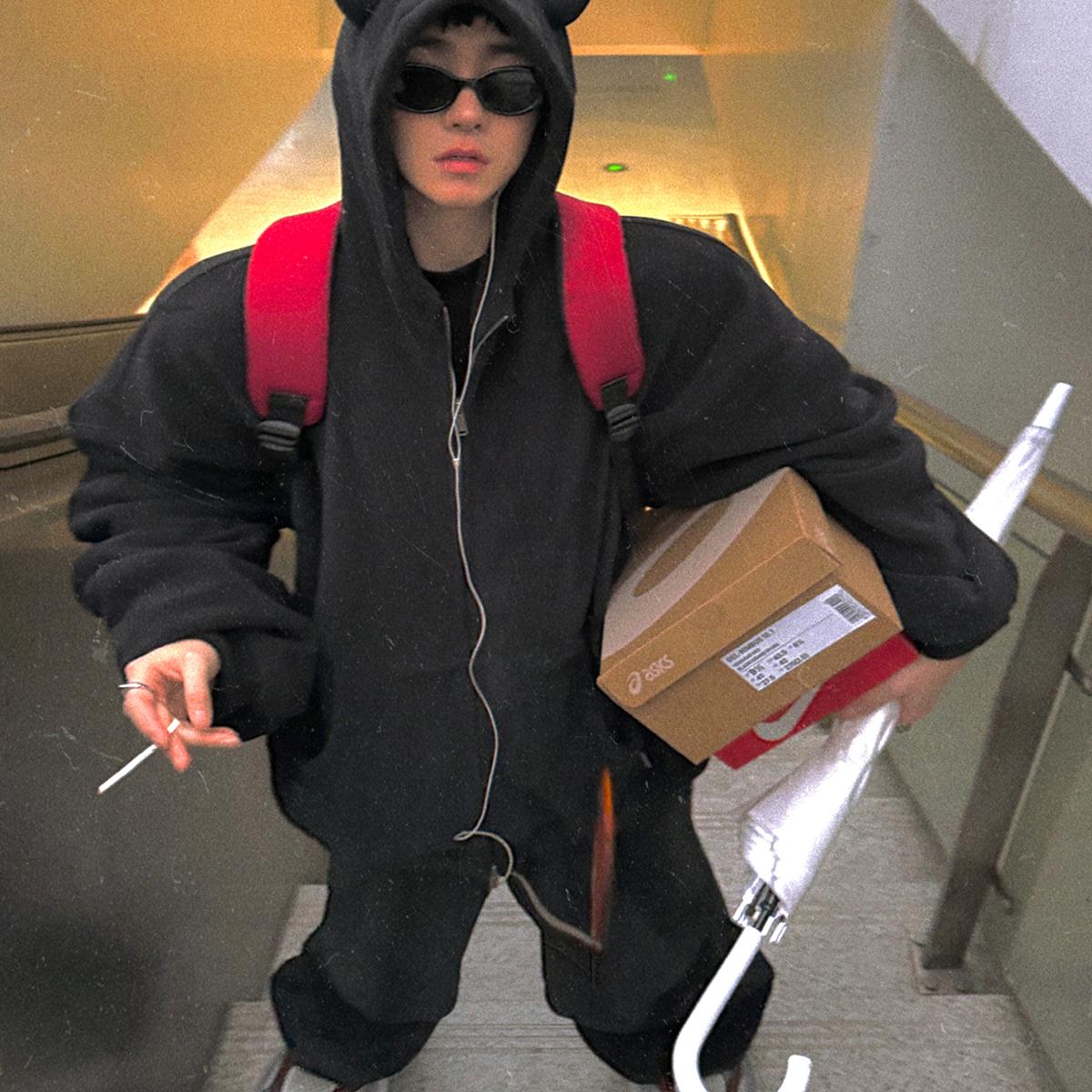 Aurocean 暗黑小恶魔摇粒绒卫衣套装 双面暖肤绒科技保暖居家服