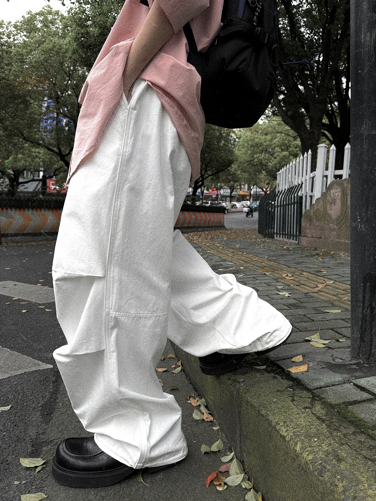 Aurocean白色长裤松弛感休闲裤