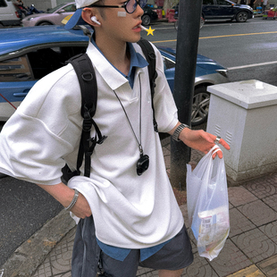 Aurocean 宽肩廓形大版学院polo 320克重磅珠地oversize白色T恤