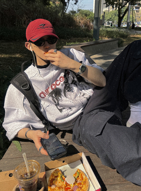 Aurocean 复古旧漫T恤 日漫少年320克重磅全棉浅花灰磨损做旧短袖