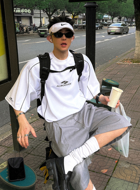 Aurocean 速干鸟眼运动T恤 体院学弟宽松大版刺绣白色短袖