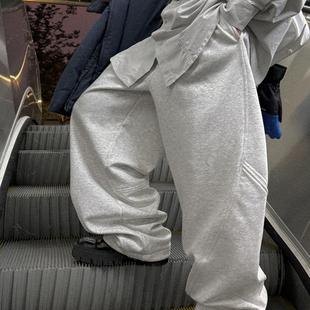 休闲裤 500克重磅廓形堆叠感弯刀冬季 浅花灰加绒卫裤 Aurocean