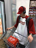 复古红白拼接宽松五分袖 Aurocean 320克重磅全棉美式 T恤 插肩短袖