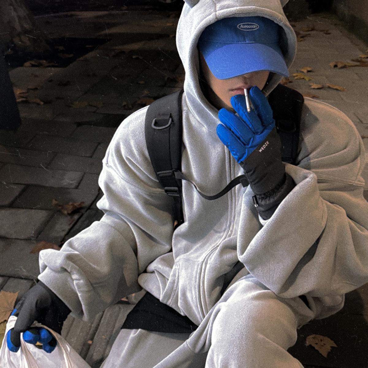 Aurocean 灰色小恶魔摇粒绒卫衣套装 双面暖肤绒科技保暖居家服