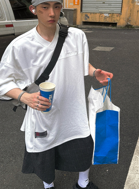 Aurocean 重磅纯白色橄榄球衣 定制微光泽垂感面料oversizeT恤