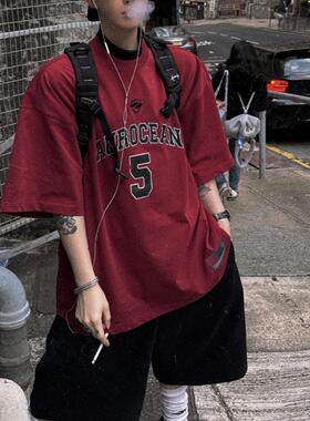 Aurocean 元气少年球衣T恤 320克重磅纯棉复古红色大版球服短袖