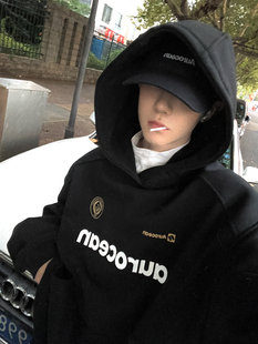 厚板胶印冬季 球队训练服大版 套头外套 加绒黑色连帽卫衣 Aurocean