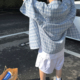 Aurocean 衬衣 短袖 肌理感盛夏奶蓝色格子衬衫 进口刺绣宽肩大版