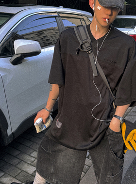 Aurocean 重磅暗黑复古橄榄球衣 定制微光泽垂感面料oversizeT恤