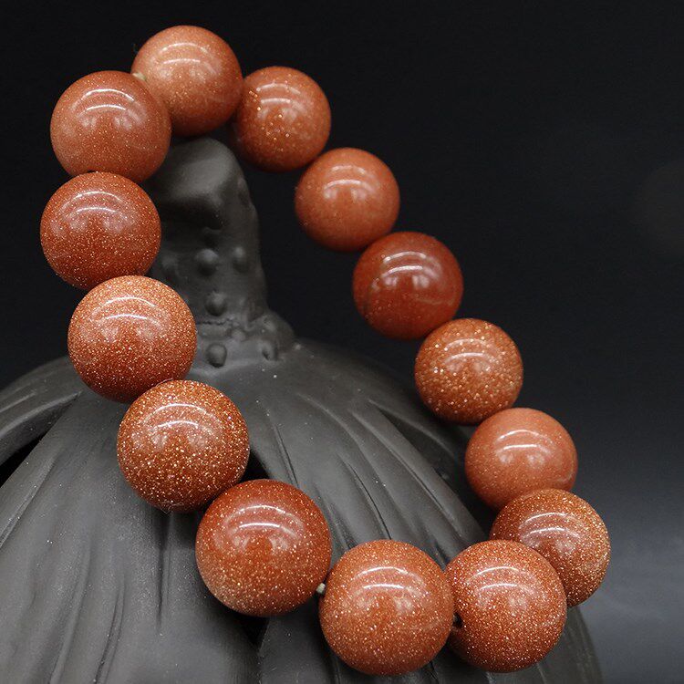 天然天然水晶金砂石手串男女情侣款 金沙石手链复古配饰佛珠招财