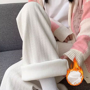 麦穗雪尼尔阔腿裤女秋冬季腰直筒加绒加厚针织休闲裤灯芯绒裤子