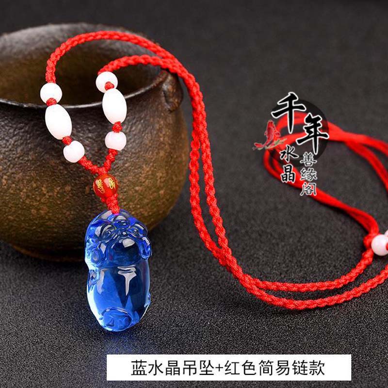 蓝水晶发财猪钥匙扣招财聚财吊坠