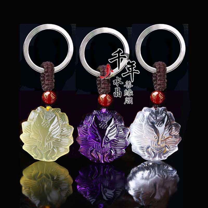 紫水晶黄白招桃花九尾狐吊坠