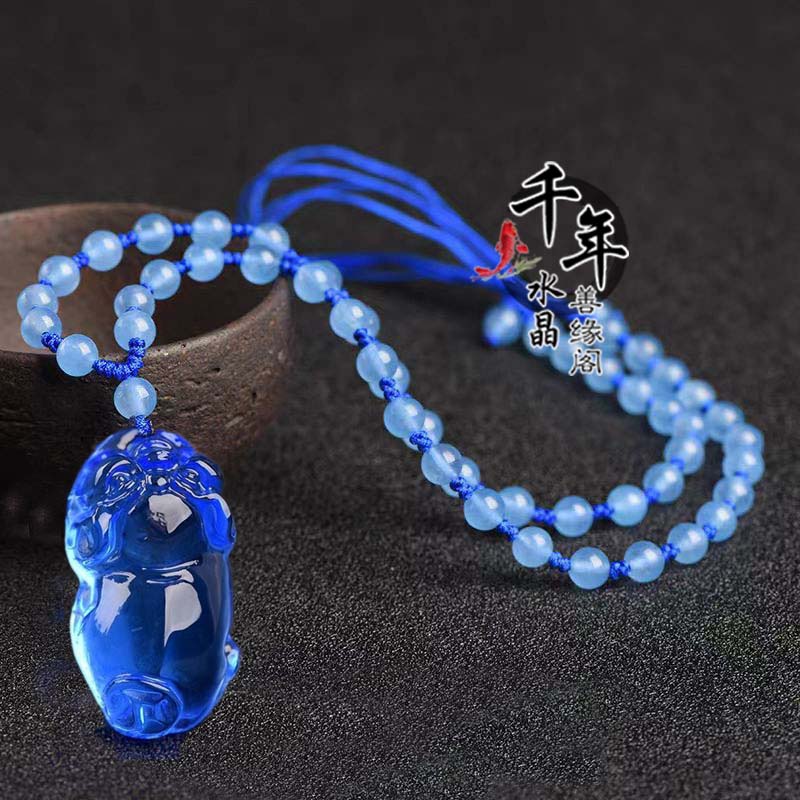 蓝水晶发财猪钥匙扣招财聚财