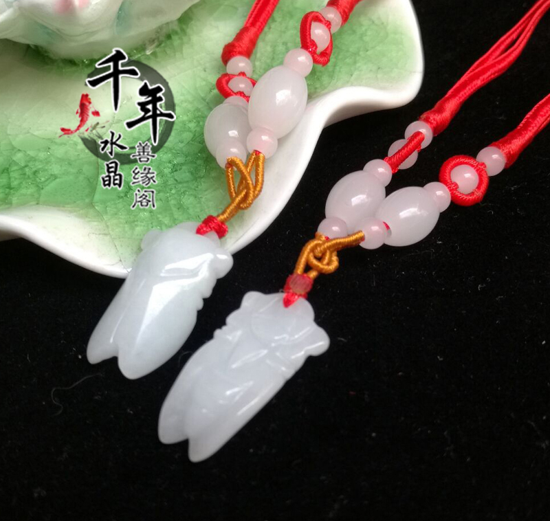 天然翠玉蝉吊坠小孩玉佩项链知了挂件 369