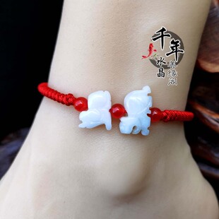 2026年天然翡翠属马随身虎形狗形三合贵人虎马狗脚链聚财太岁手链