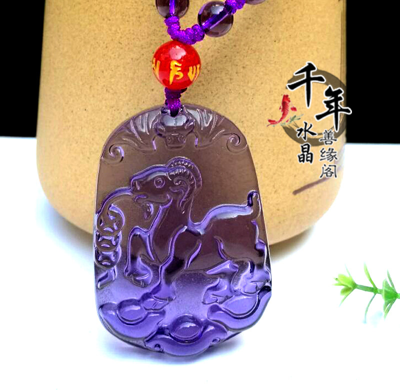 紫水晶圣财飞羊吊坠三合莲花