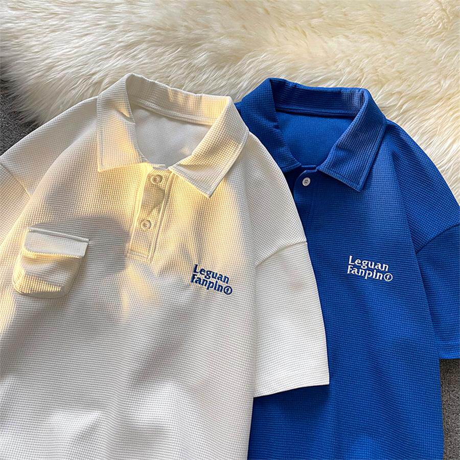 2022夏季新款潮流男女港风短袖摆拍大码华夫格青少年情侣装t恤衫