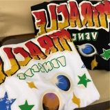 Планетарная ретро футболка с коротким рукавом, брендовая парная одежда для влюбленных, в американском стиле, свободный крой, европейский стиль