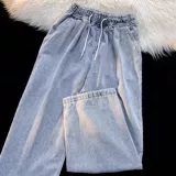 Джинсы подходит для мужчин и женщин, парная одежда для влюбленных для отдыха, штаны, свободный прямой крой, в американском стиле