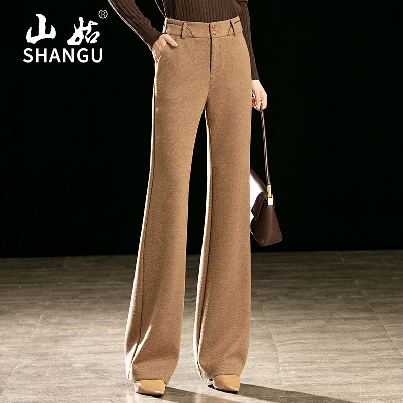 羊毛呢微喇裤女秋冬季新款高腰显瘦厚款宽松直筒拖地休闲喇叭裤子