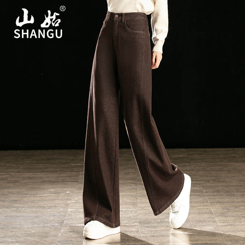 加绒阔腿牛仔裤女秋冬季新款