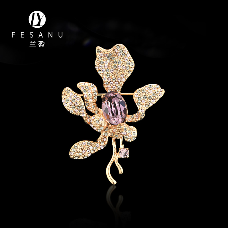 兰盈原创系列水仙花水晶胸针女高档轻奢小众设计气质胸花生日礼物