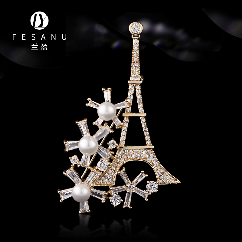 兰盈巴黎铁塔水晶胸针轻奢小众