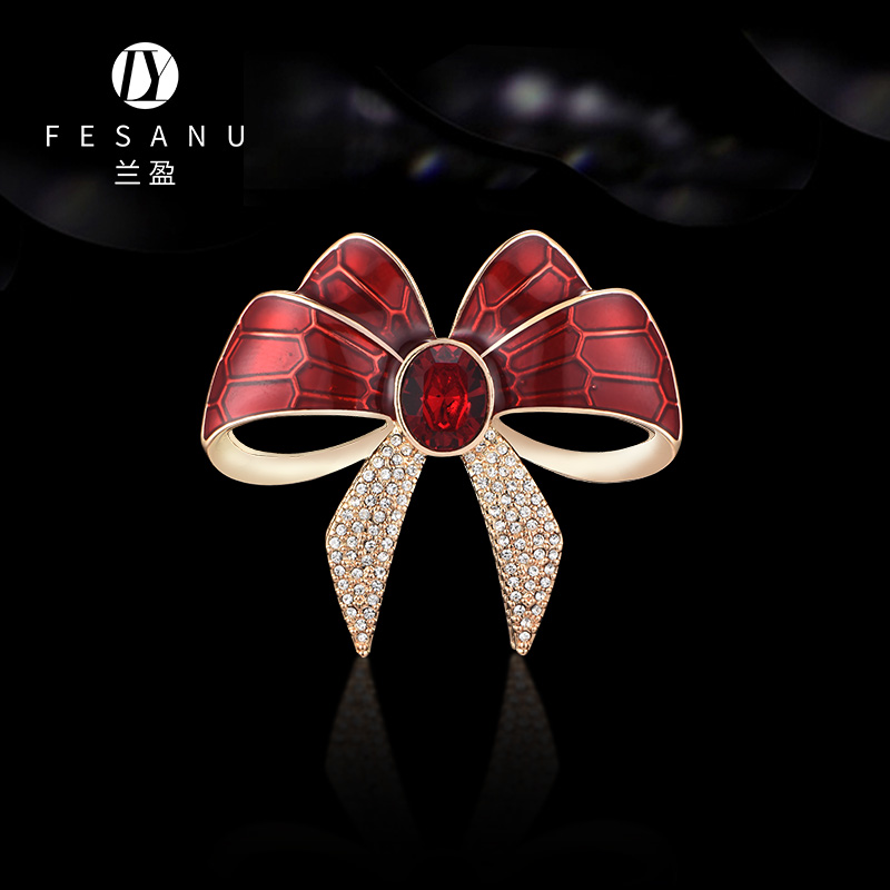 兰盈奥地利水晶蝴蝶结轻奢胸针