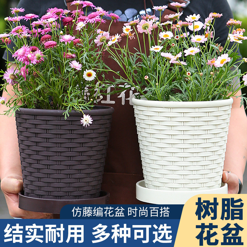 树脂花盆仿竹编塑料花盆加厚加固图片