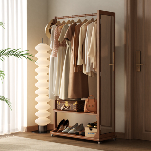 实木全身镜家用挂衣架衣帽架可移动旋转一体镜子卧室全身镜落地镜