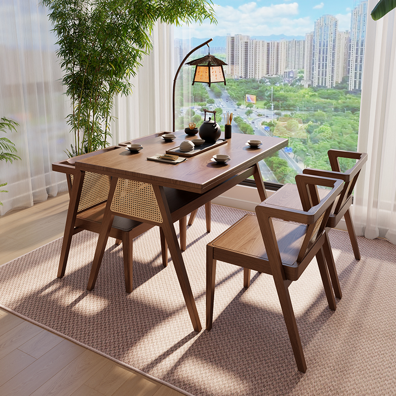 冬木阳台一桌四椅实木桌椅五件套小户型创意休闲家用喝茶桌椅组合