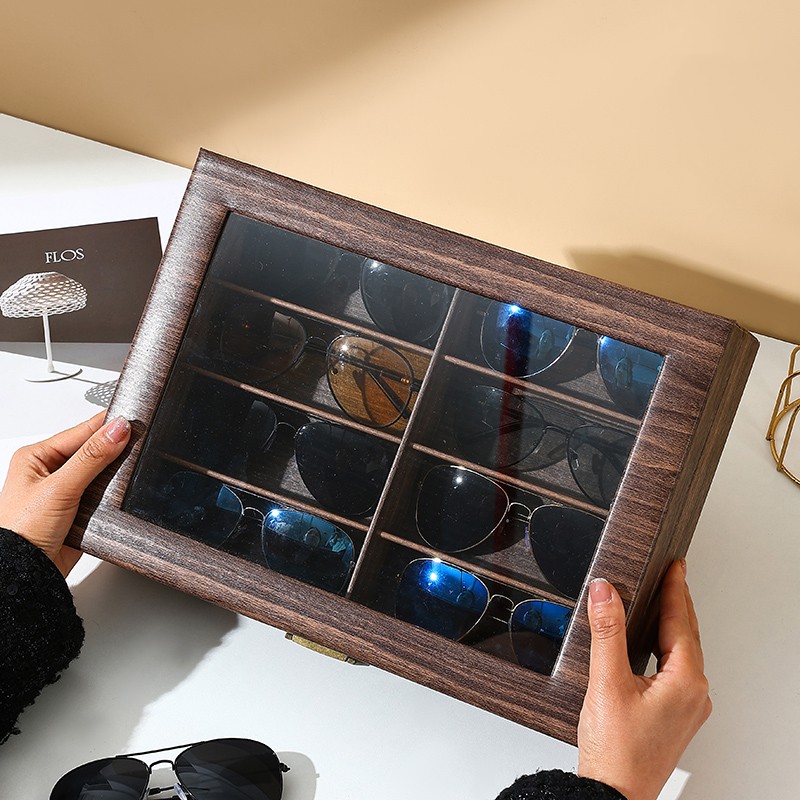 名鱼木纹皮8格眼镜收纳盒