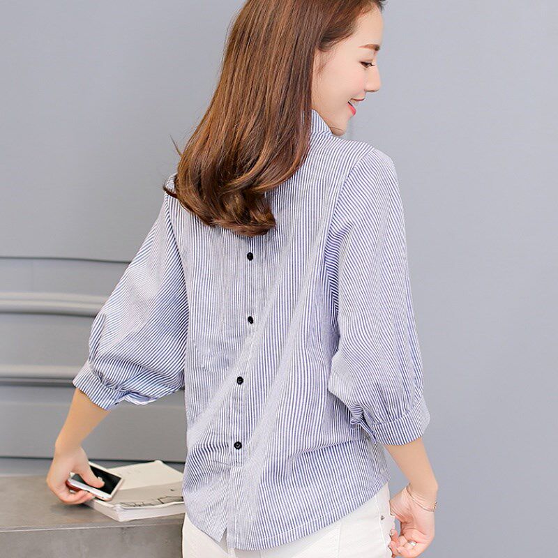 春秋款女装韩版条纹打底衫时尚修身文艺上衣大码中袖休闲衬衫。|ruв категории Женская одежда, женской одежды - от Buy2taobao.com для оказания профессиональной услуги покупки агента Taobao