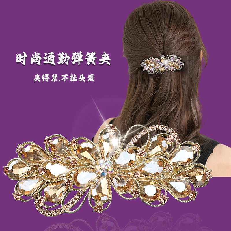 水钻花朵弹簧夹大号半扎发夹