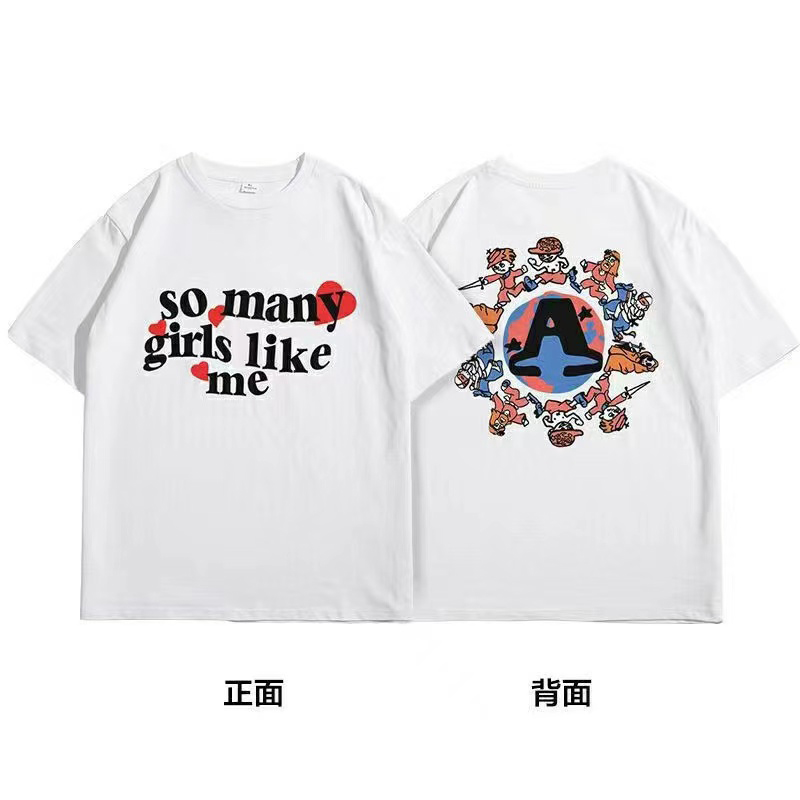 capper说唱同款纯棉短袖t恤男ins潮牌宽松校园风女神上衣男女同款