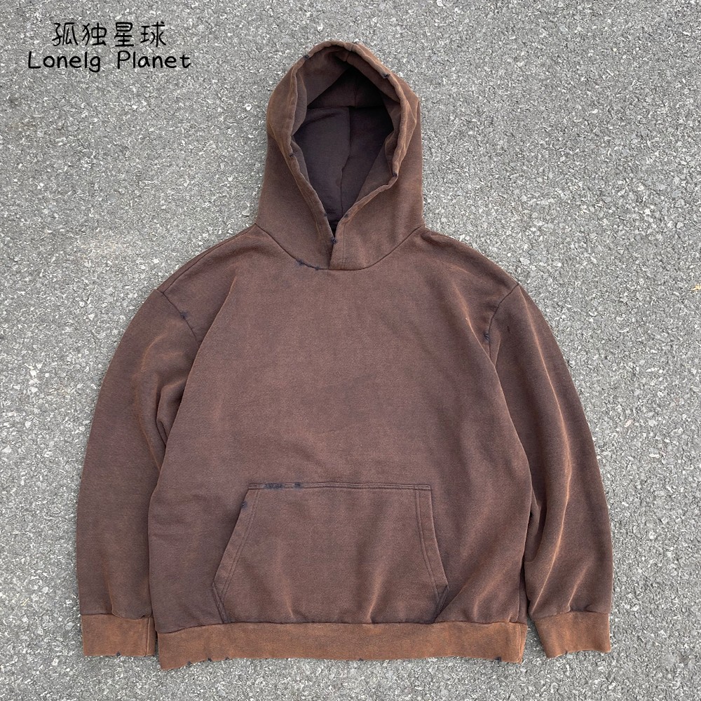 孤独星球 美潮流行纯棉大码重磅街头连帽卫衣基础款复古无性别ins