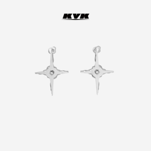 高级 轻奢S925银闪光耳环爆款 KVK CLOUD云系列十字星耳钉白鹿同款