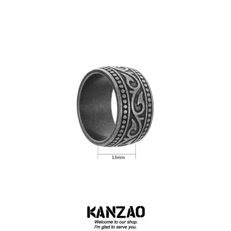KANZAO新款北欧维京文卢恩符文钛钢戒指古银复古男士饰品